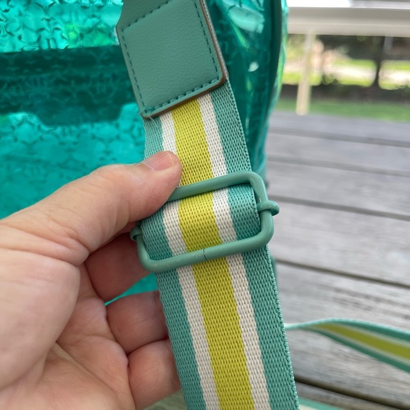 Nanette Lepore Kourt Logo Teal Clear Sling Bag with Card Holder - Picture 5 of 5